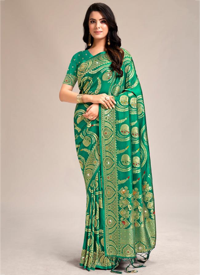 Banarasi Silk Teal Traditional Wear Weaving Saree